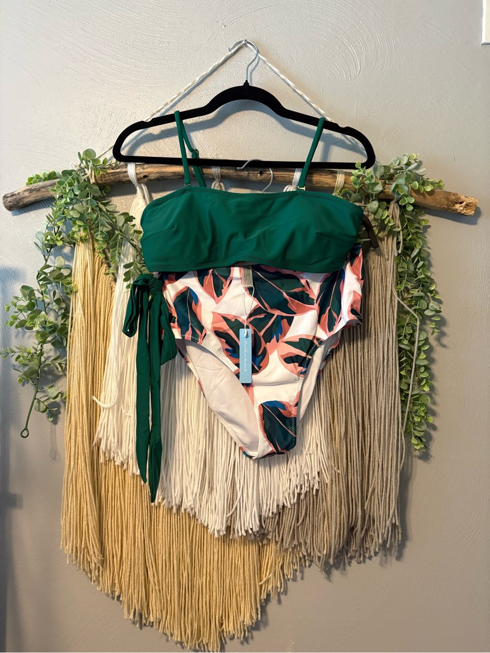 🩵 2 for $30 🩵 Popvil Green Bandeau Top with Tropical Leaf Print Bottom